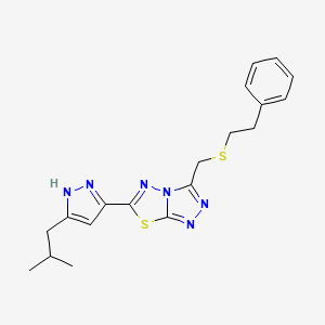 molecular formula C19H22N6S2 B13371344 6-[5-(2-methylpropyl)-1H-pyrazol-3-yl]-3-{[(2-phenylethyl)sulfanyl]methyl}[1,2,4]triazolo[3,4-b][1,3,4]thiadiazole 