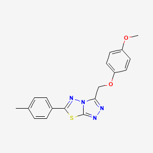 molecular formula C18H16N4O2S B13371381 3-[(4-Methoxyphenoxy)methyl]-6-(4-methylphenyl)[1,2,4]triazolo[3,4-b][1,3,4]thiadiazole 