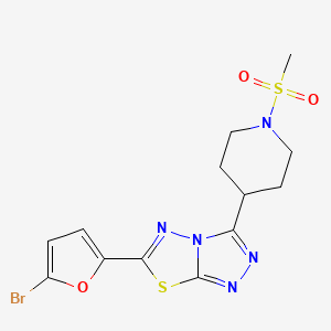 molecular formula C13H14BrN5O3S2 B13371510 6-(5-Bromo-2-furyl)-3-[1-(methylsulfonyl)-4-piperidinyl][1,2,4]triazolo[3,4-b][1,3,4]thiadiazole 