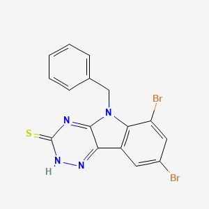 molecular formula C16H10Br2N4S B13371779 5-benzyl-6,8-dibromo-5H-[1,2,4]triazino[5,6-b]indol-3-yl hydrosulfide 