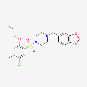 molecular formula C22H27ClN2O5S B13371859 1-(1,3-Benzodioxol-5-ylmethyl)-4-[(5-chloro-4-methyl-2-propoxyphenyl)sulfonyl]piperazine 