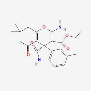 molecular formula C22H24N2O5 B13371861 Ethyl 2-amino-5',7,7-trimethyl-2',5-dioxo-1',2',5,6,7,8-hexahydrospiro[chromene-4,3'-indole]-3-carboxylate 