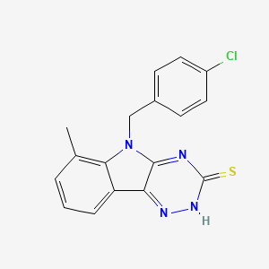 molecular formula C17H13ClN4S B13371868 5-(4-chlorobenzyl)-6-methyl-5H-[1,2,4]triazino[5,6-b]indole-3-thiol 