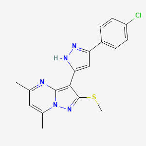 molecular formula C18H16ClN5S B13371881 3-[5-(4-chlorophenyl)-1H-pyrazol-3-yl]-5,7-dimethylpyrazolo[1,5-a]pyrimidin-2-yl methyl sulfide 