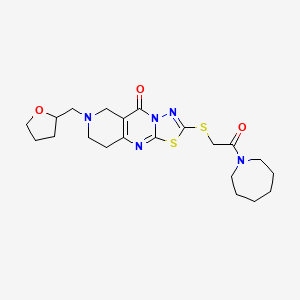 molecular formula C21H29N5O3S2 B13371952 2-{[2-(1-azepanyl)-2-oxoethyl]sulfanyl}-7-(tetrahydro-2-furanylmethyl)-6,7,8,9-tetrahydro-5H-pyrido[4,3-d][1,3,4]thiadiazolo[3,2-a]pyrimidin-5-one 