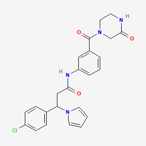 molecular formula C24H23ClN4O3 B13372027 3-(4-chlorophenyl)-N-{3-[(3-oxo-1-piperazinyl)carbonyl]phenyl}-3-(1H-pyrrol-1-yl)propanamide 