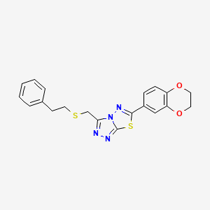 molecular formula C20H18N4O2S2 B13372067 6-(2,3-Dihydro-1,4-benzodioxin-6-yl)-3-{[(2-phenylethyl)sulfanyl]methyl}[1,2,4]triazolo[3,4-b][1,3,4]thiadiazole 