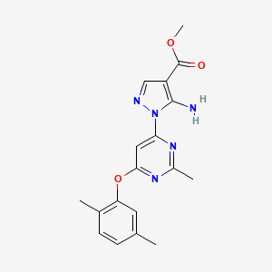 molecular formula C18H19N5O3 B13372297 methyl 5-amino-1-[6-(2,5-dimethylphenoxy)-2-methyl-4-pyrimidinyl]-1H-pyrazole-4-carboxylate 