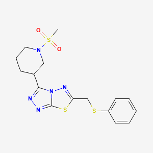 molecular formula C16H19N5O2S3 B13372406 3-[1-(Methylsulfonyl)-3-piperidinyl]-6-[(phenylsulfanyl)methyl][1,2,4]triazolo[3,4-b][1,3,4]thiadiazole 
