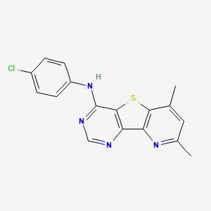 molecular formula C17H13ClN4S B13372437 N-(4-chlorophenyl)-10,12-dimethyl-8-thia-3,5,13-triazatricyclo[7.4.0.02,7]trideca-1(9),2(7),3,5,10,12-hexaen-6-amine 