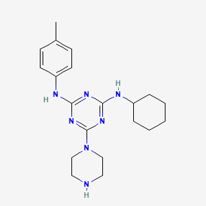 molecular formula C20H29N7 B13372652 N-cyclohexyl-N-[4-(1-piperazinyl)-6-(4-toluidino)-1,3,5-triazin-2-yl]amine 