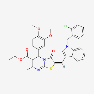 molecular formula C34H30ClN3O5S B13372669 ethyl 2-{[1-(2-chlorobenzyl)-1H-indol-3-yl]methylene}-5-(3,4-dimethoxyphenyl)-7-methyl-3-oxo-2,3-dihydro-5H-[1,3]thiazolo[3,2-a]pyrimidine-6-carboxylate 