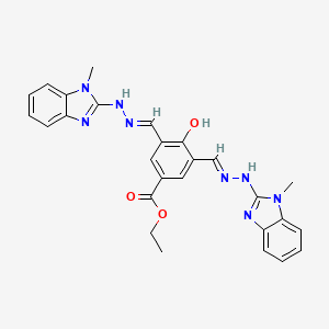 molecular formula C27H26N8O3 B13372693 ethyl 4-hydroxy-3,5-bis[2-(1-methyl-1H-benzimidazol-2-yl)carbohydrazonoyl]benzoate 