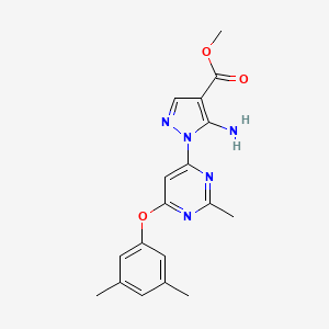 molecular formula C18H19N5O3 B13372763 methyl 5-amino-1-[6-(3,5-dimethylphenoxy)-2-methyl-4-pyrimidinyl]-1H-pyrazole-4-carboxylate 