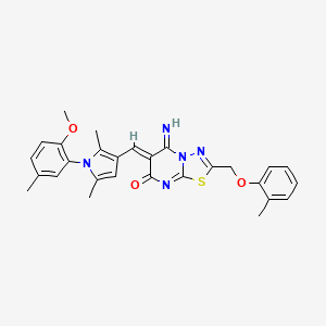 molecular formula C28H27N5O3S B13372807 5-imino-6-{[1-(2-methoxy-5-methylphenyl)-2,5-dimethyl-1H-pyrrol-3-yl]methylene}-2-[(2-methylphenoxy)methyl]-5,6-dihydro-7H-[1,3,4]thiadiazolo[3,2-a]pyrimidin-7-one 