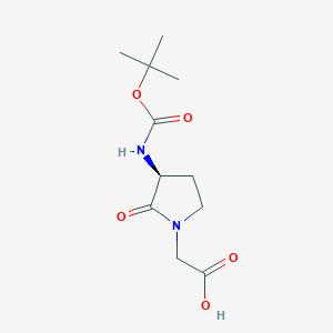 molecular formula C11H18N2O5 B1337297 (S)-2-(3-((tert-Butoxycarbonyl)amino)-2-oxopyrrolidin-1-yl)acetic acid CAS No. 79839-26-2