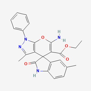 molecular formula C24H22N4O4 B13373054 Ethyl-6'-amino-3',5-dimethyl-2-oxo-1'-phenyl-1'h-spiro[indoline-3,4'-pyrano[2,3-c]pyrazole]-5'-carboxylate 
