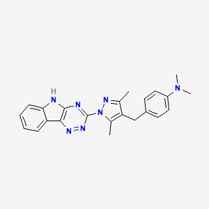 molecular formula C23H23N7 B13373136 N-(4-{[3,5-dimethyl-1-(5H-[1,2,4]triazino[5,6-b]indol-3-yl)-1H-pyrazol-4-yl]methyl}phenyl)-N,N-dimethylamine 