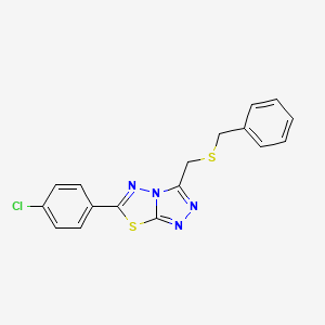 molecular formula C17H13ClN4S2 B13373242 3-[(Benzylsulfanyl)methyl]-6-(4-chlorophenyl)[1,2,4]triazolo[3,4-b][1,3,4]thiadiazole 