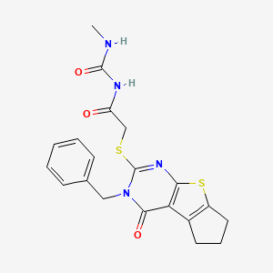 molecular formula C20H20N4O3S2 B13373275 N-{[(3-benzyl-4-oxo-3,5,6,7-tetrahydro-4H-cyclopenta[4,5]thieno[2,3-d]pyrimidin-2-yl)sulfanyl]acetyl}-N'-methylurea 