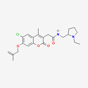 molecular formula C23H29ClN2O4 B13373651 2-{6-chloro-4-methyl-7-[(2-methylprop-2-en-1-yl)oxy]-2-oxo-2H-chromen-3-yl}-N-[(1-ethylpyrrolidin-2-yl)methyl]acetamide 