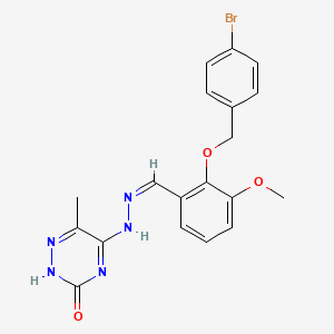 molecular formula C19H18BrN5O3 B13373663 2-[(4-Bromobenzyl)oxy]-3-methoxybenzaldehyde (6-methyl-3-oxo-2,3-dihydro-1,2,4-triazin-5-yl)hydrazone 