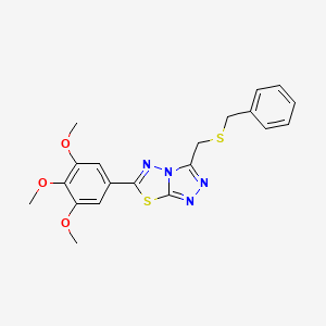 molecular formula C20H20N4O3S2 B13373677 3-[(Benzylsulfanyl)methyl]-6-(3,4,5-trimethoxyphenyl)[1,2,4]triazolo[3,4-b][1,3,4]thiadiazole 