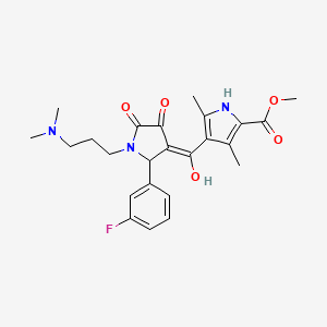 molecular formula C24H28FN3O5 B13373841 methyl 4-{[1-[3-(dimethylamino)propyl]-2-(3-fluorophenyl)-4-hydroxy-5-oxo-2,5-dihydro-1H-pyrrol-3-yl]carbonyl}-3,5-dimethyl-1H-pyrrole-2-carboxylate 