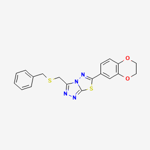 molecular formula C19H16N4O2S2 B13373880 3-[(Benzylsulfanyl)methyl]-6-(2,3-dihydro-1,4-benzodioxin-6-yl)[1,2,4]triazolo[3,4-b][1,3,4]thiadiazole 