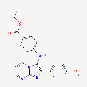 molecular formula C21H18N4O3 B13373948 Ethyl 4-{[2-(4-hydroxyphenyl)imidazo[1,2-a]pyrimidin-3-yl]amino}benzoate 