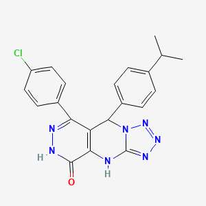 molecular formula C21H18ClN7O B13373967 10-(4-chlorophenyl)-8-(4-propan-2-ylphenyl)-2,4,5,6,7,11,12-heptazatricyclo[7.4.0.03,7]trideca-1(9),3,5,10-tetraen-13-one 