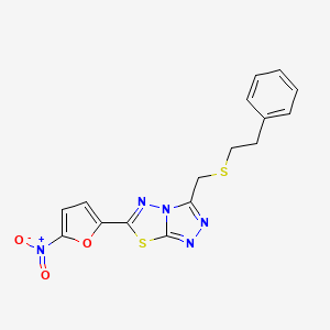 molecular formula C16H13N5O3S2 B13373975 6-(5-Nitro-2-furyl)-3-{[(2-phenylethyl)sulfanyl]methyl}[1,2,4]triazolo[3,4-b][1,3,4]thiadiazole 