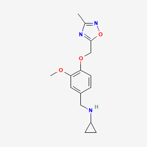 molecular formula C15H19N3O3 B13374083 N-{3-methoxy-4-[(3-methyl-1,2,4-oxadiazol-5-yl)methoxy]benzyl}cyclopropanamine 