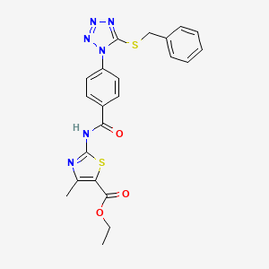 molecular formula C22H20N6O3S2 B13374469 ethyl 2-({4-[5-(benzylsulfanyl)-1H-tetraazol-1-yl]benzoyl}amino)-4-methyl-1,3-thiazole-5-carboxylate 