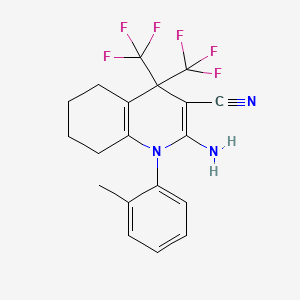 molecular formula C19H17F6N3 B13374503 2-Amino-1-(2-methylphenyl)-4,4-bis(trifluoromethyl)-1,4,5,6,7,8-hexahydro-3-quinolinecarbonitrile 