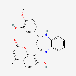 molecular formula C26H22N2O5 B13374518 7-hydroxy-8-[2-(3-hydroxy-4-methoxyphenyl)-2,3-dihydro-1H-1,5-benzodiazepin-4-yl]-4-methyl-2H-chromen-2-one 