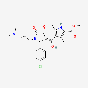 molecular formula C24H28ClN3O5 B13374528 methyl 4-({2-(4-chlorophenyl)-1-[3-(dimethylamino)propyl]-4-hydroxy-5-oxo-2,5-dihydro-1H-pyrrol-3-yl}carbonyl)-3,5-dimethyl-1H-pyrrole-2-carboxylate 