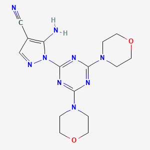 molecular formula C15H19N9O2 B13374593 5-amino-1-[4,6-di(4-morpholinyl)-1,3,5-triazin-2-yl]-1H-pyrazole-4-carbonitrile 