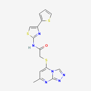 molecular formula C15H12N6OS3 B13374832 2-[(7-methyl[1,2,4]triazolo[4,3-a]pyrimidin-5-yl)sulfanyl]-N-[4-(2-thienyl)-1,3-thiazol-2-yl]acetamide 