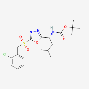 molecular formula C19H26ClN3O5S B13374890 Tert-butyl 1-{5-[(2-chlorobenzyl)sulfonyl]-1,3,4-oxadiazol-2-yl}-3-methylbutylcarbamate 