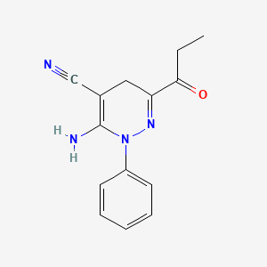 molecular formula C14H14N4O B13375055 3-Amino-2-phenyl-6-propionyl-2,5-dihydro-4-pyridazinecarbonitrile 
