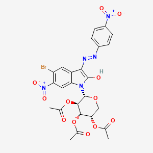 molecular formula C25H22BrN5O12 B13375088 3,5-bis(acetyloxy)-2-{5-bromo-6-nitro-3-[(4-nitrophenyl)hydrazono]-2-oxo-2,3-dihydro-1H-indol-1-yl}tetrahydro-2H-pyran-4-yl acetate 