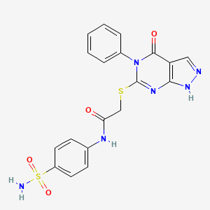 molecular formula C19H16N6O4S2 B13375119 N-[4-(aminosulfonyl)phenyl]-2-[(4-oxo-5-phenyl-4,5-dihydro-1H-pyrazolo[3,4-d]pyrimidin-6-yl)sulfanyl]acetamide 
