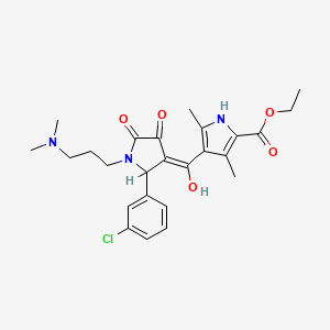 molecular formula C25H30ClN3O5 B13375129 ethyl 4-({2-(3-chlorophenyl)-1-[3-(dimethylamino)propyl]-4-hydroxy-5-oxo-2,5-dihydro-1H-pyrrol-3-yl}carbonyl)-3,5-dimethyl-1H-pyrrole-2-carboxylate 