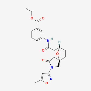 molecular formula C22H21N3O6 B13375251 Ethyl 3-({[3-(5-methyl-3-isoxazolyl)-4-oxo-10-oxa-3-azatricyclo[5.2.1.0~1,5~]dec-8-en-6-yl]carbonyl}amino)benzoate 
