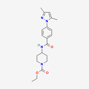 molecular formula C20H26N4O3 B13375297 ethyl 4-{[4-(3,5-dimethyl-1H-pyrazol-1-yl)benzoyl]amino}-1-piperidinecarboxylate 