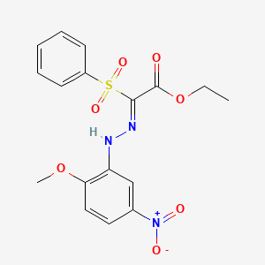 molecular formula C17H17N3O7S B13375486 Ethyl ({5-nitro-2-methoxyphenyl}hydrazono)(phenylsulfonyl)acetate 