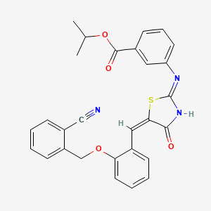molecular formula C28H23N3O4S B13375488 propan-2-yl 3-[[(5E)-5-[[2-[(2-cyanophenyl)methoxy]phenyl]methylidene]-4-oxo-1,3-thiazol-2-yl]amino]benzoate 