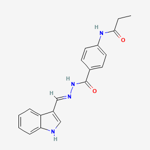 molecular formula C19H18N4O2 B13375693 N-(4-{[2-(1H-indol-3-ylmethylene)hydrazino]carbonyl}phenyl)propanamide 