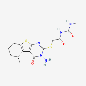 molecular formula C15H19N5O3S2 B13375730 N-{[(3-amino-5-methyl-4-oxo-3,4,5,6,7,8-hexahydro[1]benzothieno[2,3-d]pyrimidin-2-yl)sulfanyl]acetyl}-N'-methylurea 